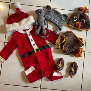 Baby Bear Turkey Crochet Santa Photo Prop Costume Bundle
